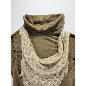 a'reve Anthropology Brown Cowl Neck LS Sweater with Textured Overlay Size S